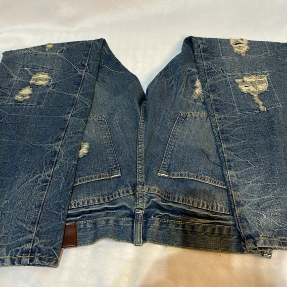 Men’s Red Snap Distressed Denim Jeans Size 32/33 - Picture 5 of 10